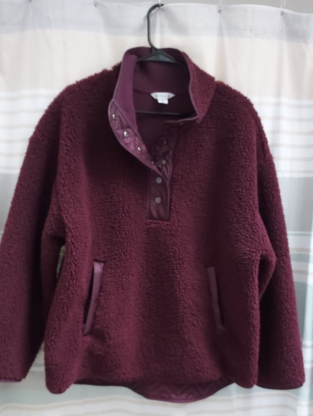 Athleta Burgundy Sherpa Pullover with Snap & Lace-Up Collar
